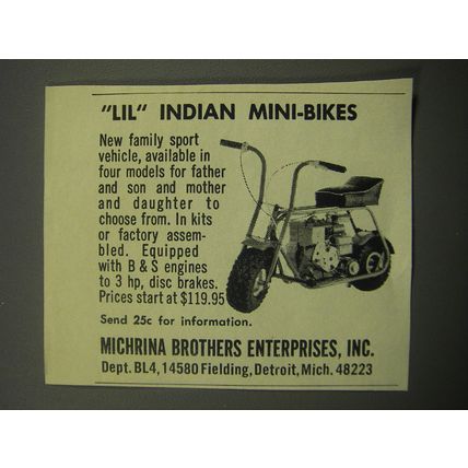 1968 Michrina Brothers Lil Indian Mini Bikes Advertisement