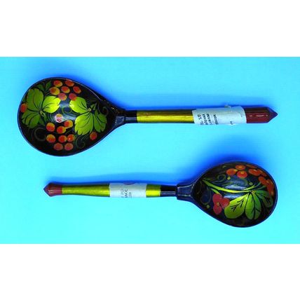 Set of 2 Traditional Russian/Ukraine Wooden Spoons Hand Painted 7 1/2" Beautiful