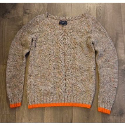 American Eagle Outfitters Open Cable Knit Confetti Sweater Orange Trim Wms Med