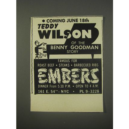 1956 Embers Restaurant Ad - Coming June 18th Teddy Wilson of Benny Goodman Story