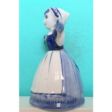 DELFT - BLUE - WHITE CERAMIC BELL MILKMAID - DUTCH NATIONAL COSTUME - 11 x 7 cm