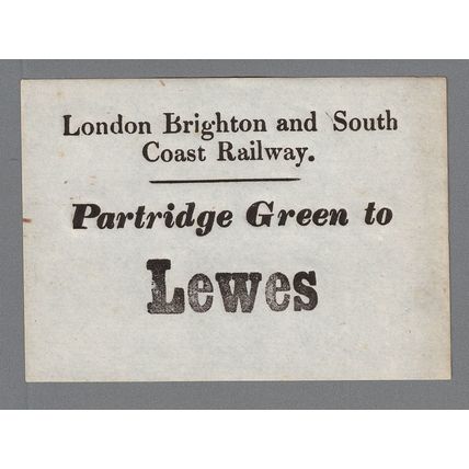 LONDON BRIGHTON & SOUTH COAST RLY LUGGAGE LABEL-PARTRIDGE GREEN to LEWES