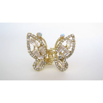 Small crystal butterfly gold hair claw clip bridal clip bridal barrette