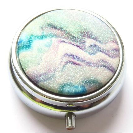 Glitter Pill Box Blue, White, Grey & Purple Swirls Round 2 CM Christmas Gift