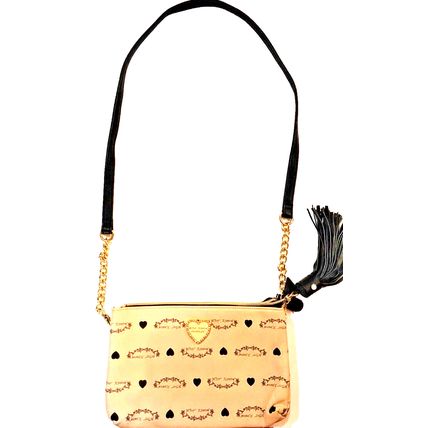 Betsey Johnson Women's Crossbody Beige White Two Tone Leather Zipper Tassle
