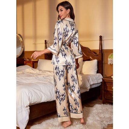 women's robe pajama set with tie-front and pants, luxurious home wear
