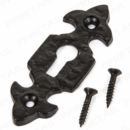 DOOR KEYHOLE COVER FLEUR DE LYS Black Cast Iron Antique Escutcheon Lock Plate