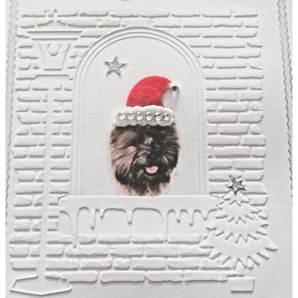 CAIRN TERRIER HAND MADE 6" X 6" CHRISTMAS CARD WITH A FELT XMAS HAT