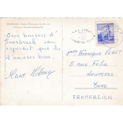 Innsbruck Maria Theresien Strasse Austria Postcard posted 1965 creased