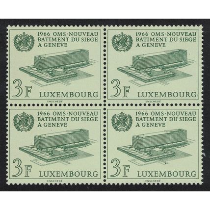 Luxembourg Medicine WHO Headquarters Geneva Block of 4 1966 MNH SG#778 MI#724