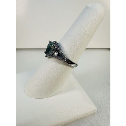 Ring Bomb Party Sz7 RBP Green Triangle Gem Hematite P Band Costume Jewelry