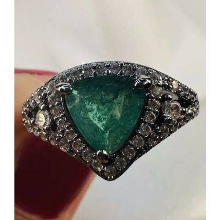 Ring Bomb Party Sz7 RBP Green Triangle Gem Hematite P Band Costume Jewelry