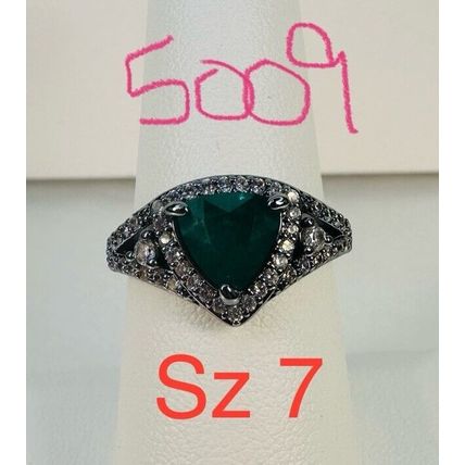 Ring Bomb Party Sz7 RBP Green Triangle Gem Hematite P Band Costume Jewelry