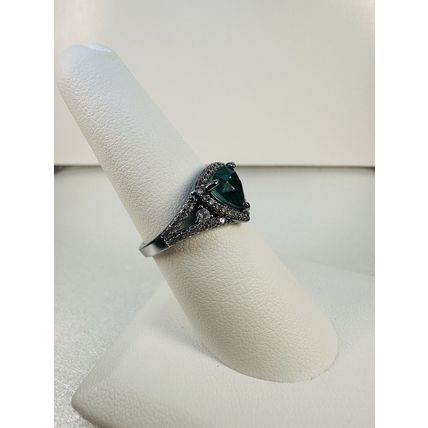 Ring Bomb Party Sz7 RBP Green Triangle Gem Hematite P Band Costume Jewelry