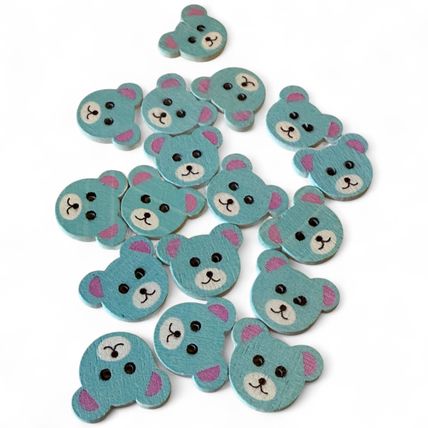 10Pcs Adorable Blue Wooden Teddy Bear Buttons - 18x15mm - Perfect for Crafts!