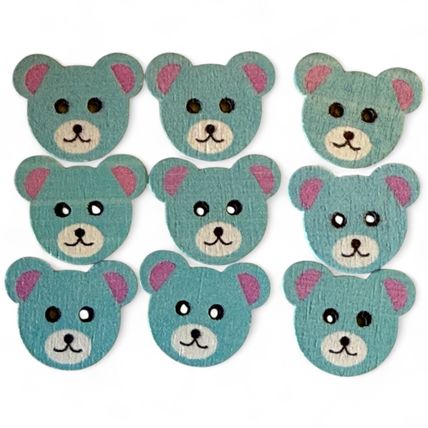 10Pcs Adorable Blue Wooden Teddy Bear Buttons - 18x15mm - Perfect for Crafts!