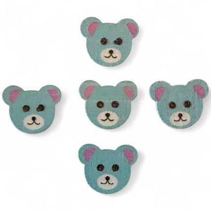 10Pcs Adorable Blue Wooden Teddy Bear Buttons - 18x15mm - Perfect for Crafts!