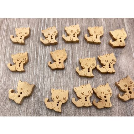 17mm Cat Buttons Natural Wood 2 Hole Baby Cardigan Knitting Sewing Crafts Diy