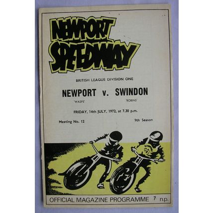 1972 Newport v Swindon Speedway programme - 14th July