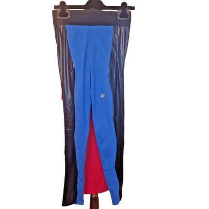Blue and Black Leggings Half Wet Look Cotton Size XL 14 UK