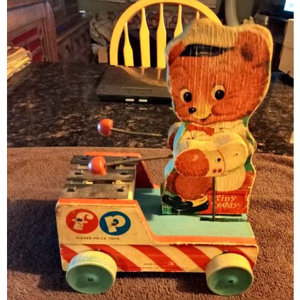 Old Vintage Original Fisher Price Tiny Teddy # 636 7 1/4" Tall 1958