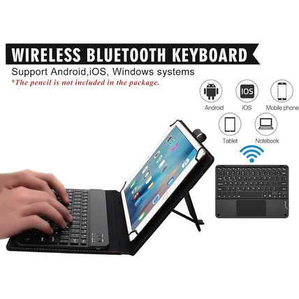 Universal Tablet Keyboard Case 9"-11" Inch with Touchpad, 2-In-1 Bluetooth Wirel