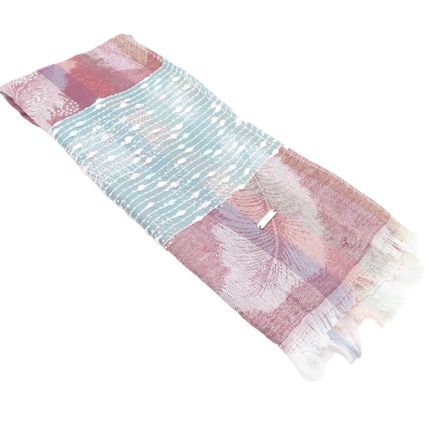Ladies Scarf Leaf Design on a Pink Background with Diamante Detail & Fringing