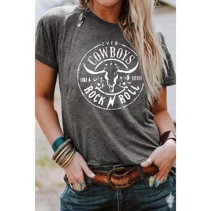 Gray Western Letter Steer Head Graphic Tee