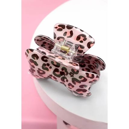 Bright Pink Leopard Print Bowknot Shape Claw Clip