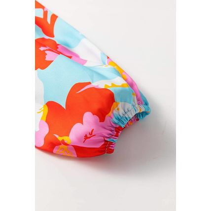 Sky Blue Floral Bracelet Sleeve Empire Waist Mini Dress