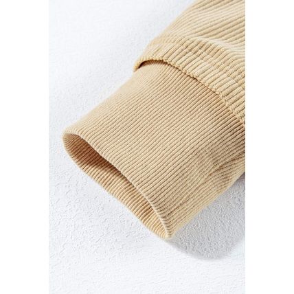Simply Taupe Solid Ribbed Knit Buttoned Drop Shoulder Oversized Hoodie