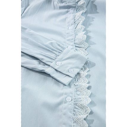 Sky Blue Stripe Frilled Trim Button Up Long Sleeve Shirt
