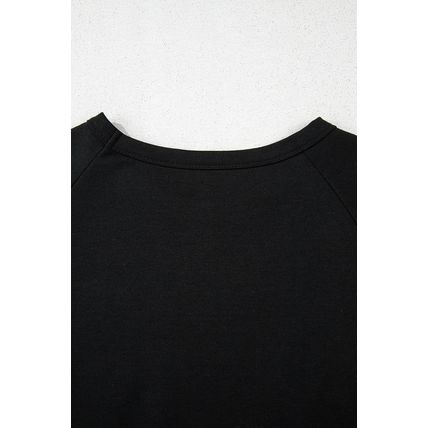 Black Striped Patch Front Casual Tee