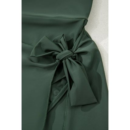 Mist Green Side Tied Waist Square Neck Adjustable Straps A-line One Piece Swim D