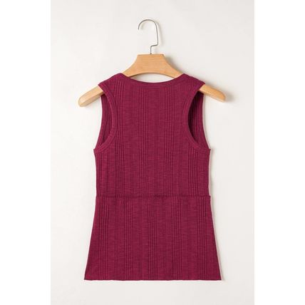 Red Dahlia Ribbed Textured Exposed Stitching Knit Tank Top
