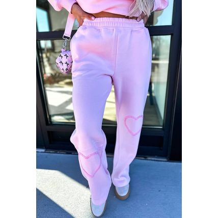 Phalaenopsis Chenille Heart Pattern Casual 2pcs Pants Set