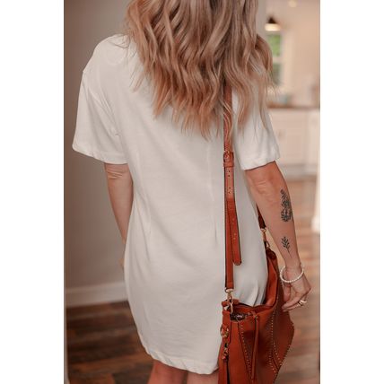 White Cute Heifer Patched Crewneck Shift T Shirt Dress