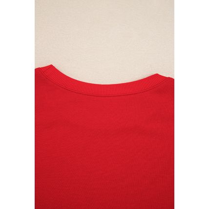 Fiery Red Varsity Stripe Detail Drop Shoulder Pullover Mini Skirt Set