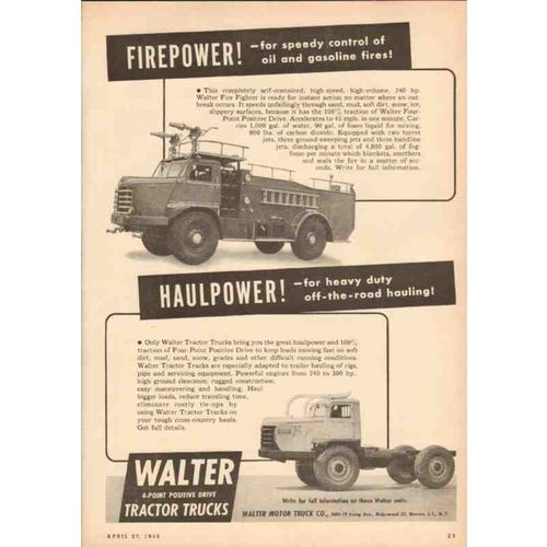 walter motor truck company 1950 firepower oil gasoline fire vintage ad