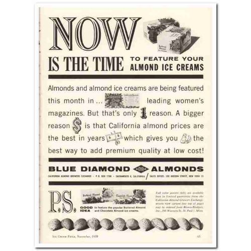 california almond growers exchange 1959 now time ice cream vintage ad
