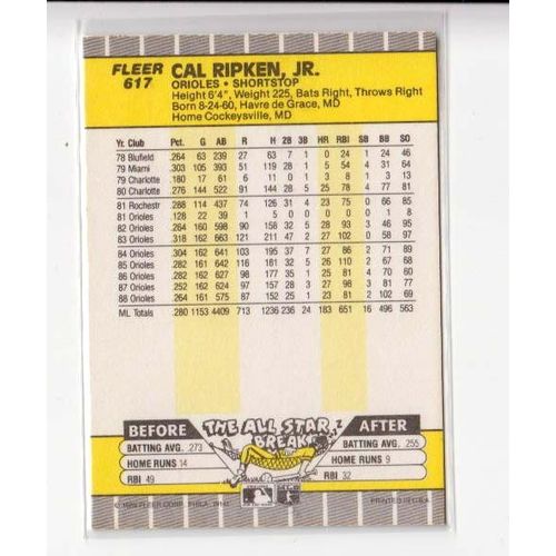 1989 Fleer baseball Cal Ripken Jr. #617 NM - HOF-Orioles