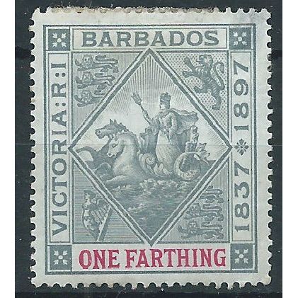 Barbados 1897 SG116 1/4d Grey & Carmine (slight thin) Mounted Mint.. .