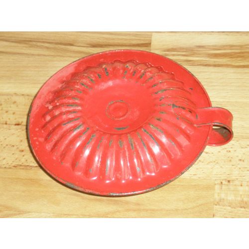 Shabby Chic Red Enamel Chamber Stick / Candle Holder