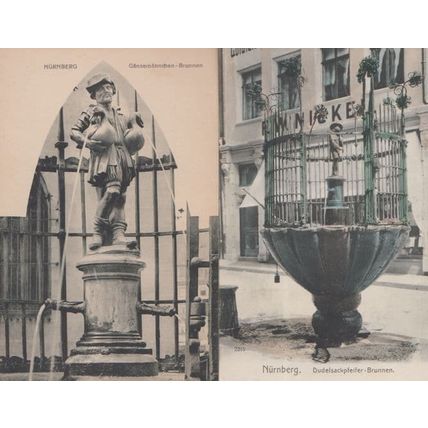 Nurnberg Gansemannchen Brunnen Denkmal Statue 2x Germany Antique Postcard s