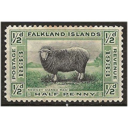 Falkland Islands 1933 SG127 1/2d Black & Green (toned gum) Mounted Mint ...
