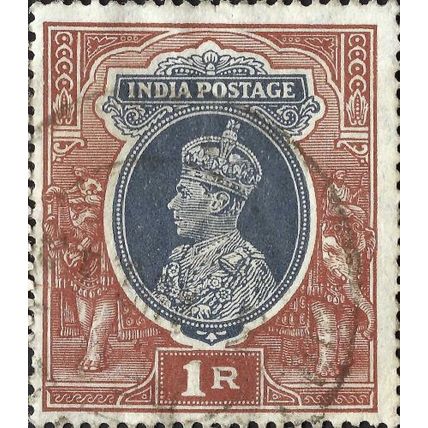 INDIA, King George VI, Imperial Crown of India, Elephants, brown 1937, 1rupee, #