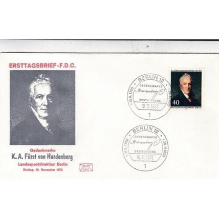 Berlin 1972 von Hardenberg FDC Berlin Special Cancel Unaddressed VGC