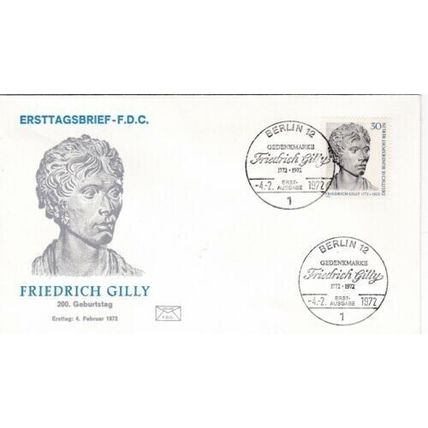 Berlin 1972 Friedrich Gilly FDC Berlin Special Cancel Unaddressed VGC