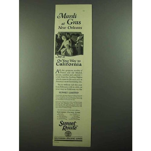 1926 Southern Pacific Railroad Ad - Mardi Gras