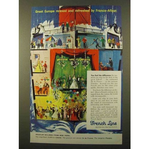1958 French Line Cruise Ad - Greet Europe Relaxed